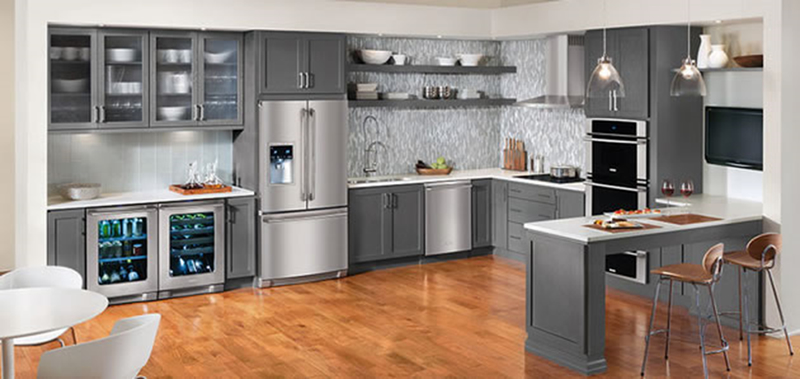 Metallic kitchen cabinets